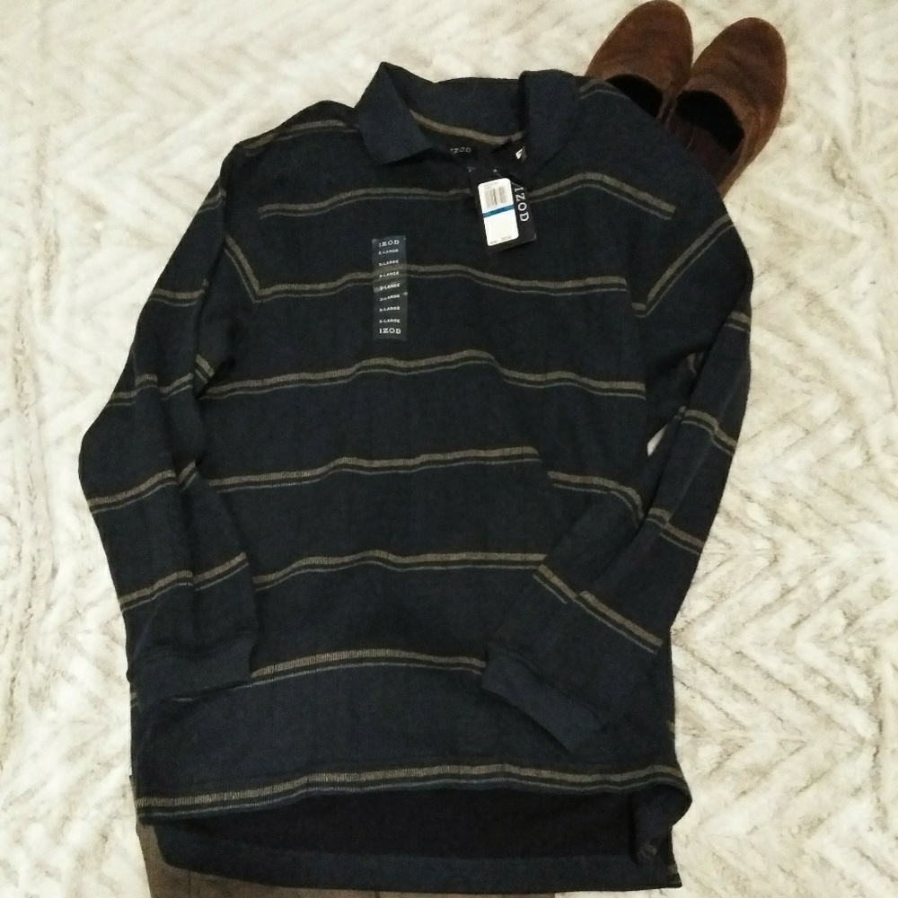 Izod Blue crew neck striped sweater NWT XL